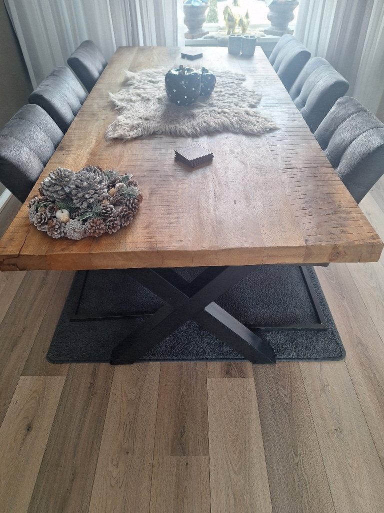 Mooie mangohouten eettafel met stoelen, Ophalen, 100 tot 150 cm, 200 cm of meer, Zo goed als nieuw