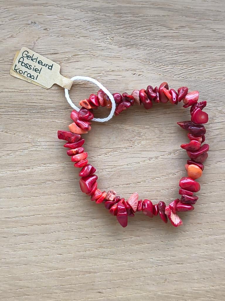 Gekleurde fossiel Koraal armband | Natuursteen | Handgemaakt, Verzenden, Nieuw, Rood, Overige materialen