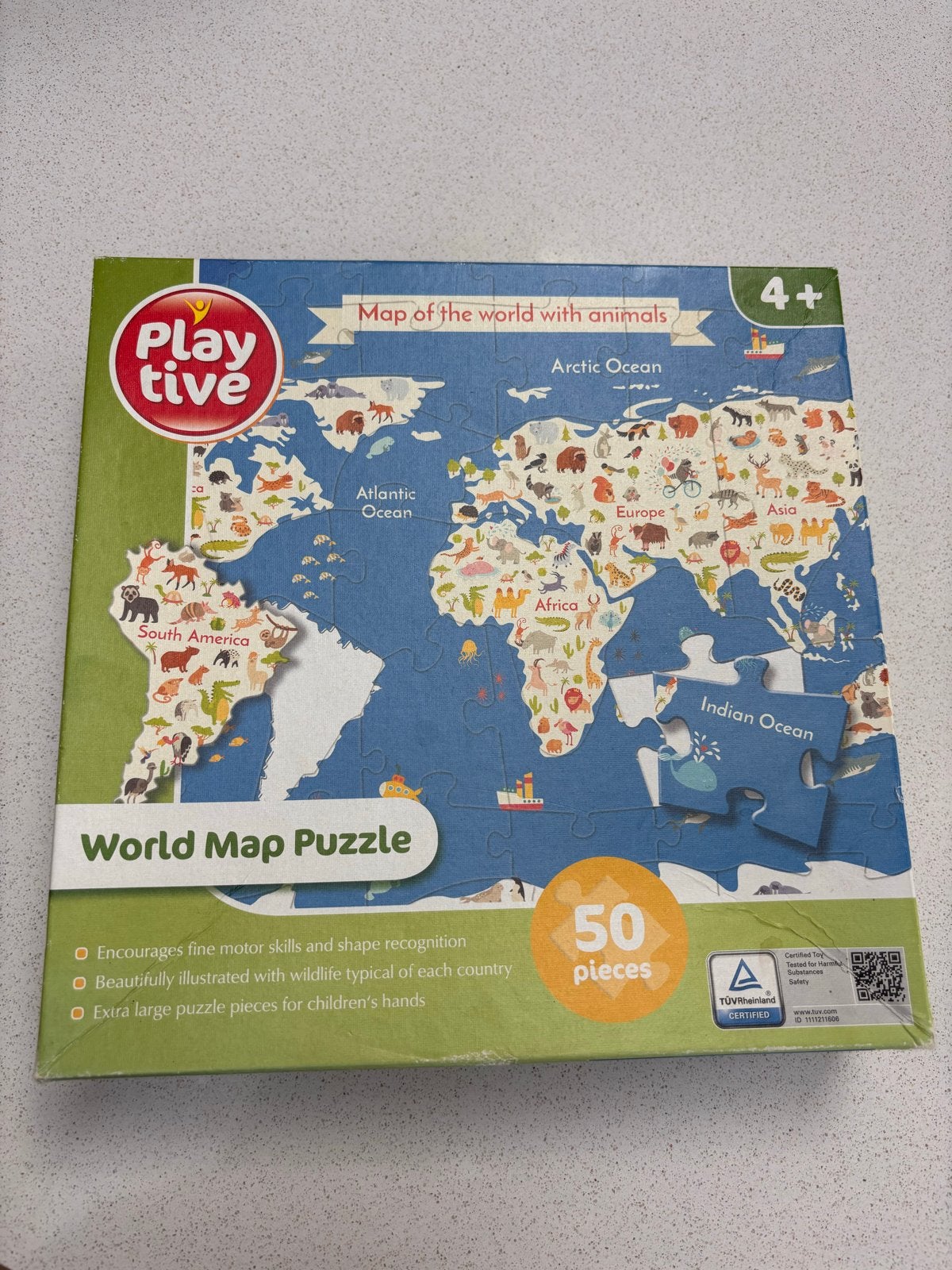 Playtive Wereldkaart Puzzel met Dieren - 50 Stukjes, Ophalen, 10 tot 50 stukjes, Nieuw, 4 tot 6 jaar