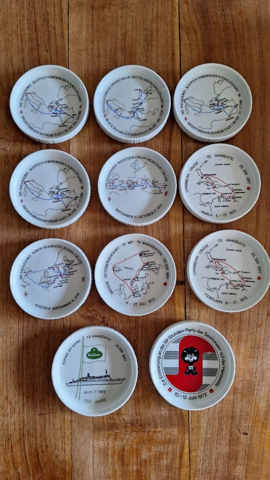 Set 11 Rosenthal porseleinen onderzetters cruiseschepen 12cm, Ophalen of Verzenden