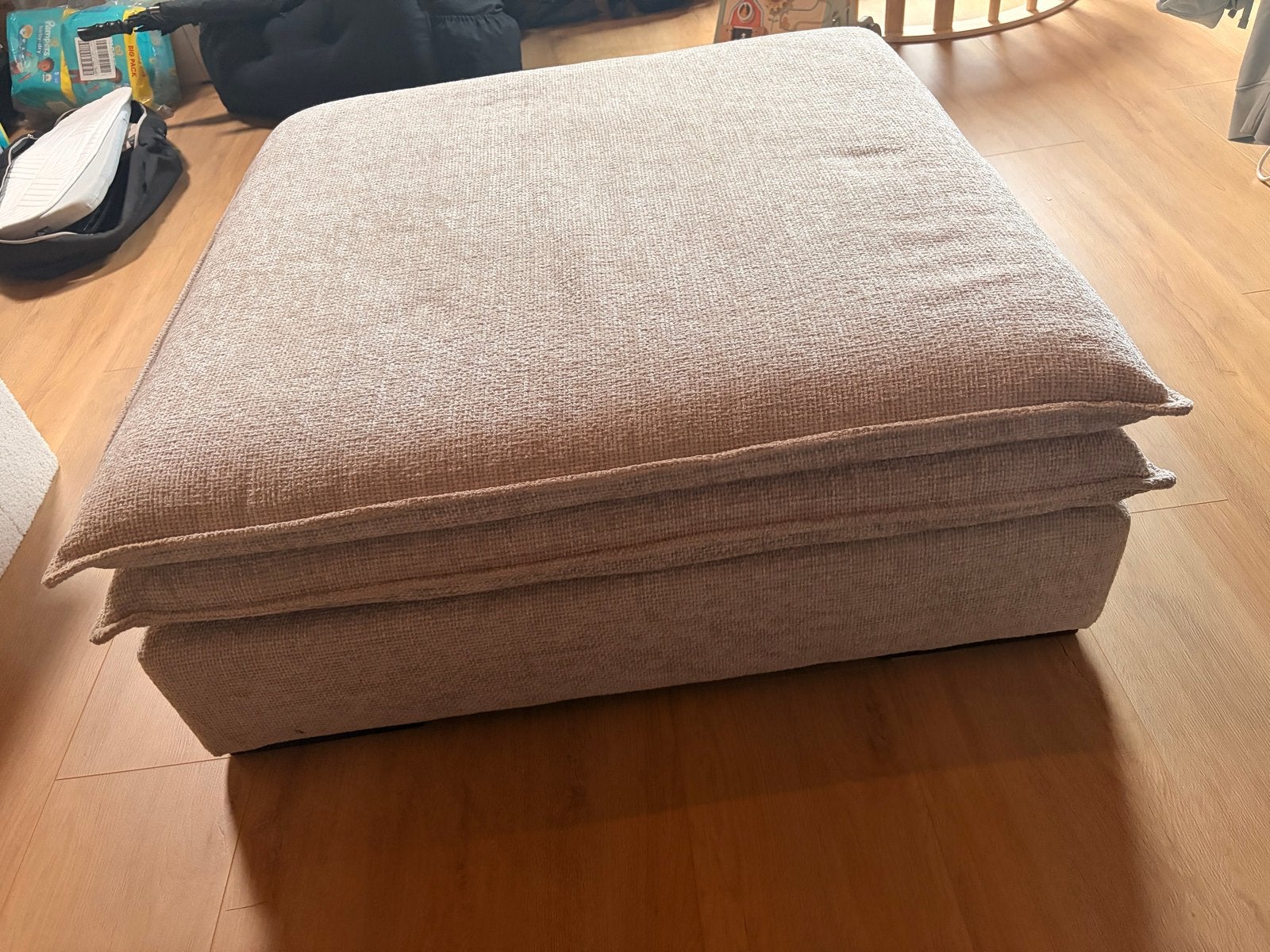 Nieuwe hocker/poef met wasbare hoes - Beige/grijs, Ophalen, Nieuw, Stof