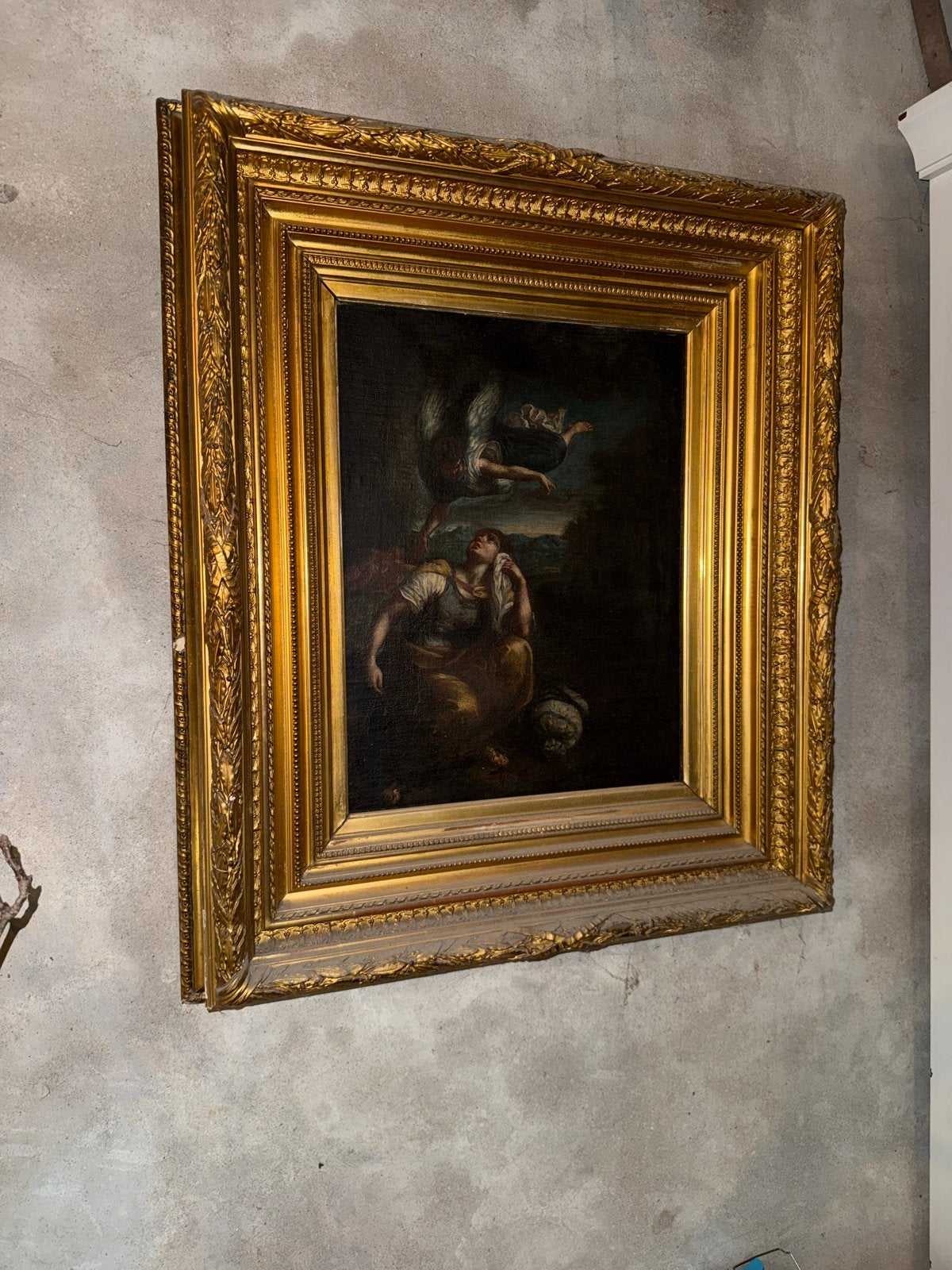 Klassiek olieverfschilderij: Engel en figuur, Antiek en Kunst, Ophalen, Doek, Portret of Personen, Olieverf