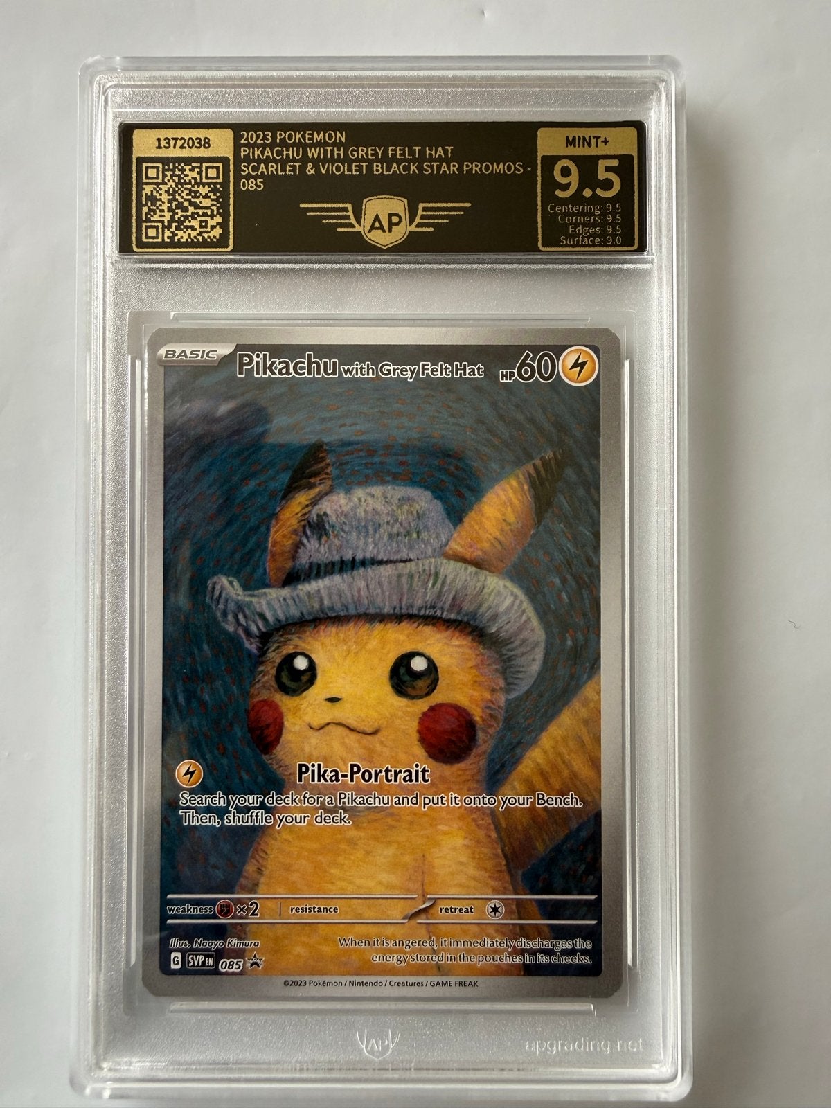 Pikachu with Grey Felt Hat (SVP 085) - AP Graded 9.5, Ophalen of Verzenden, Zo goed als nieuw, Losse kaart
