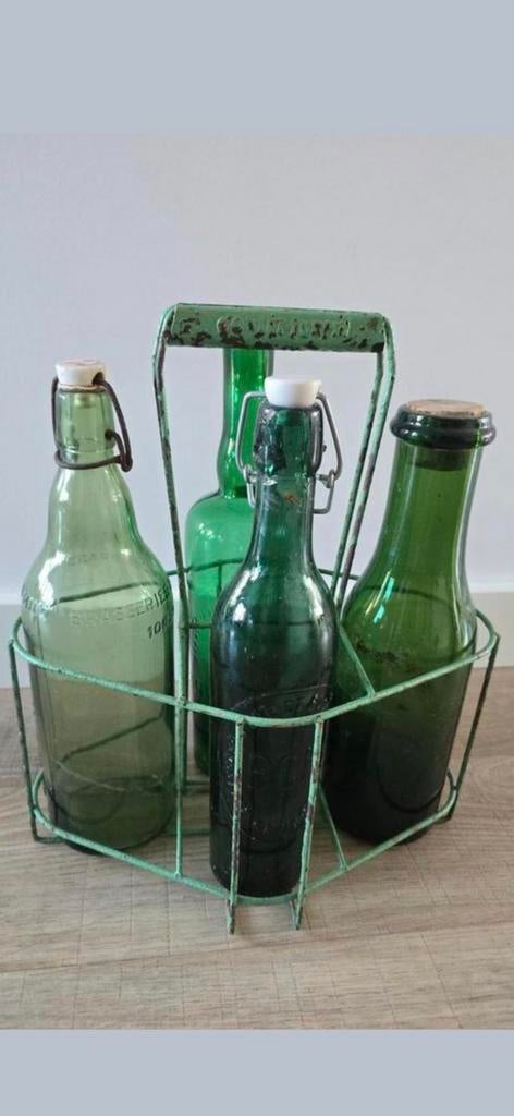 Antiek Groen Frans stalen flessenrek gemerkt €29, Antiek en Kunst, Ophalen of Verzenden