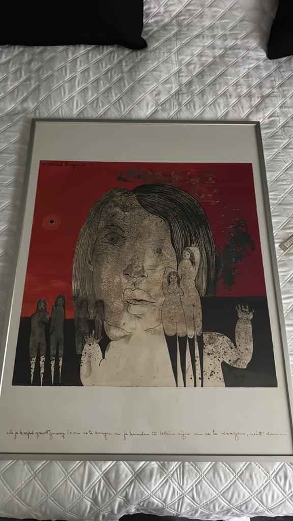 Uniek kunstwerk A. Wortel Bergen '71 - Rode achtergrond, Ophalen of Verzenden