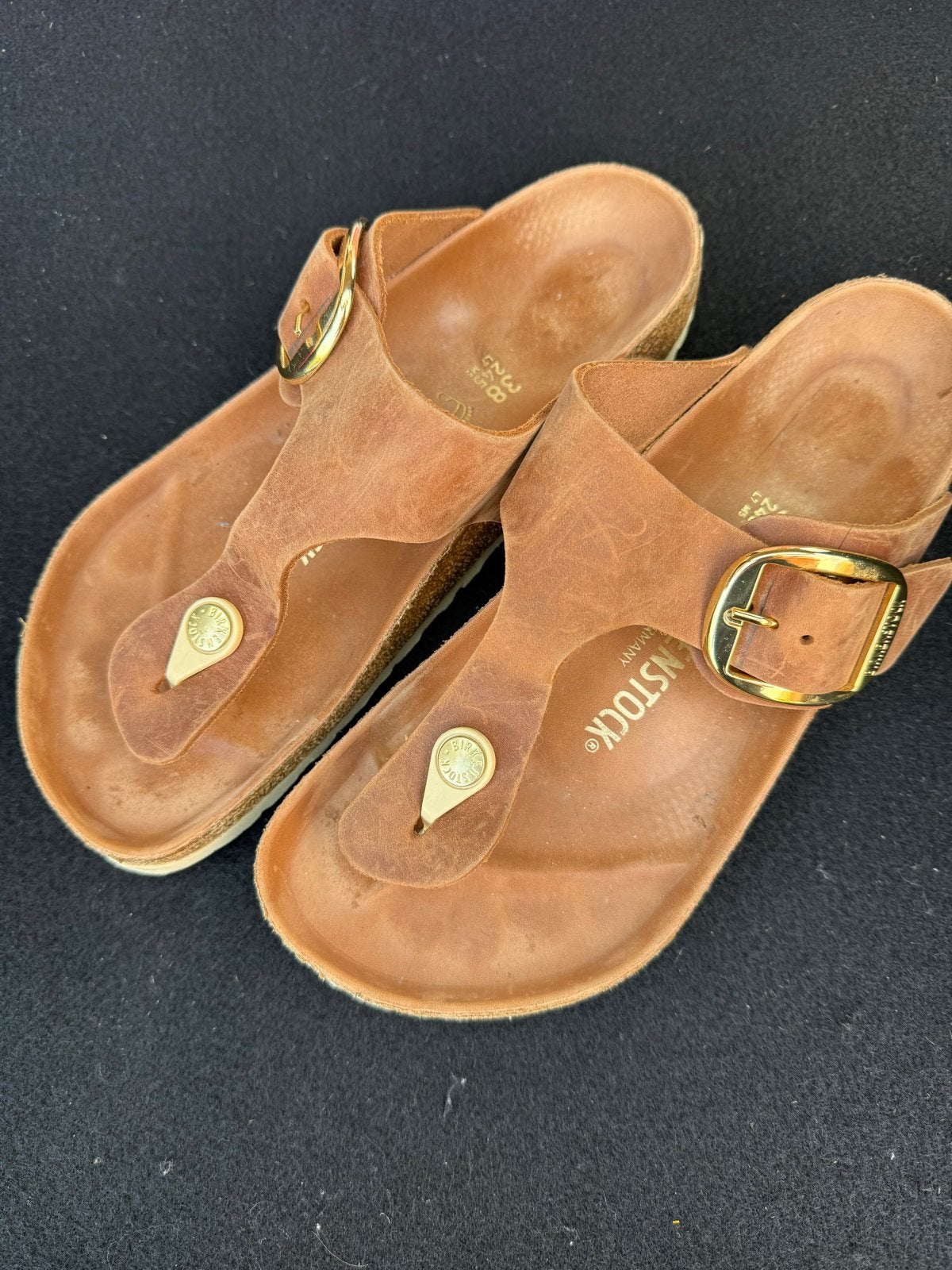 Birkenstock teenslipper maat 38, breed, leren binnenzool, Kleding | Dames, Ophalen of Verzenden, Zo goed als nieuw, Bruin, Slippers