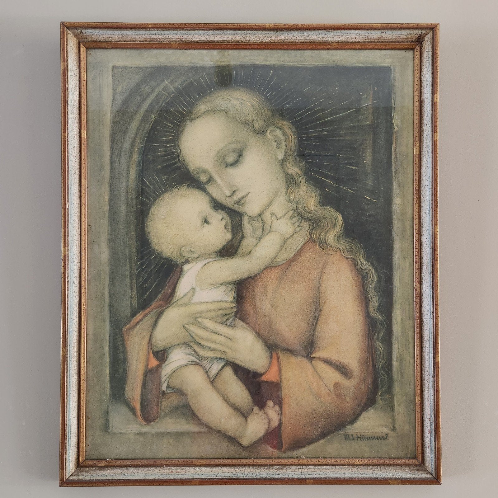 Prachtige Vintage religieuse Madonna met Kind – M.I. Hummel, Antiek en Kunst, Kunst | Schilderijen | Klassiek, Ophalen