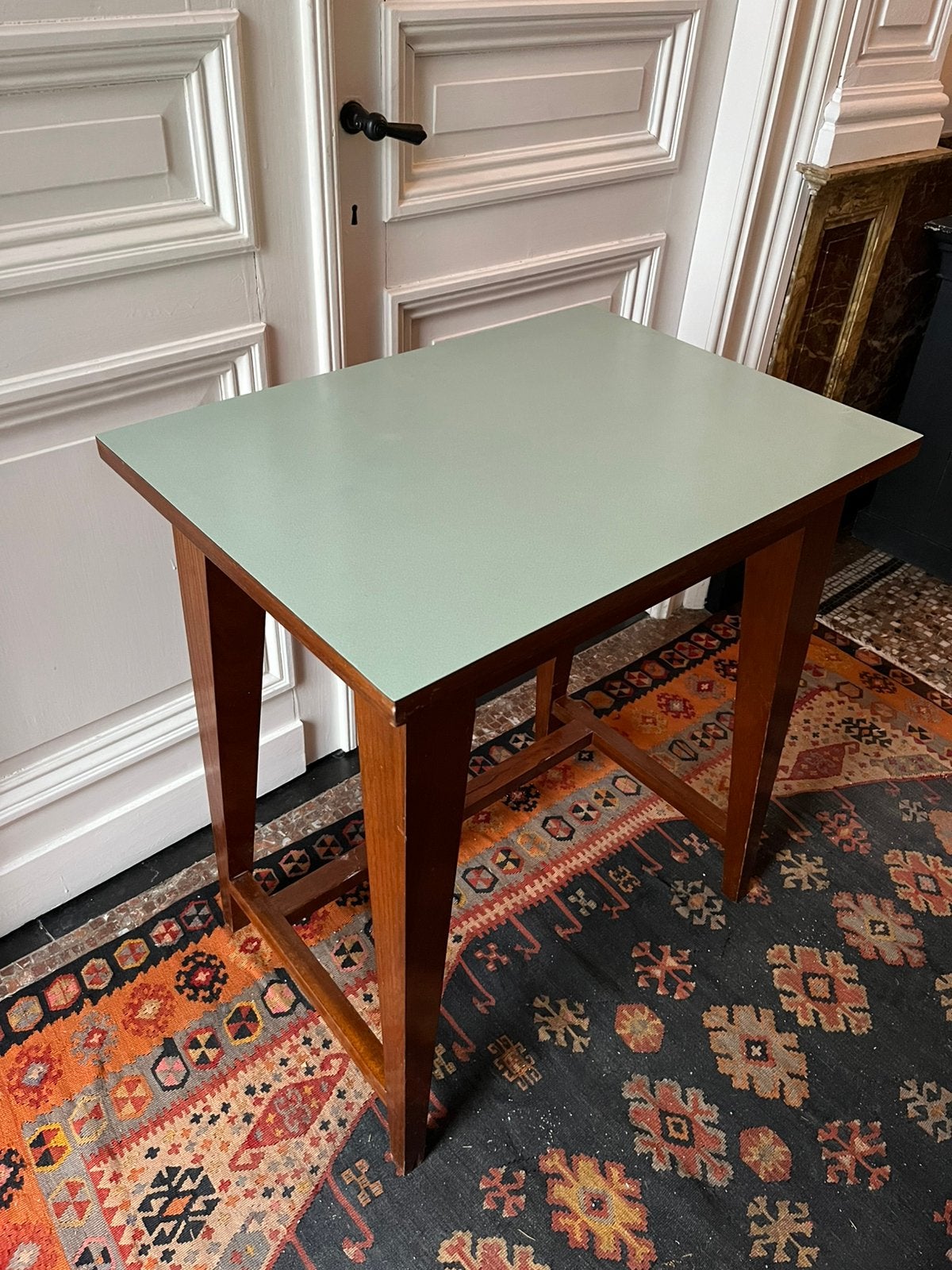 VINTAGE TAFEL FORMICA BLAD ZWAAR HOUT DESK SCHRIJFTAFEL, Ophalen