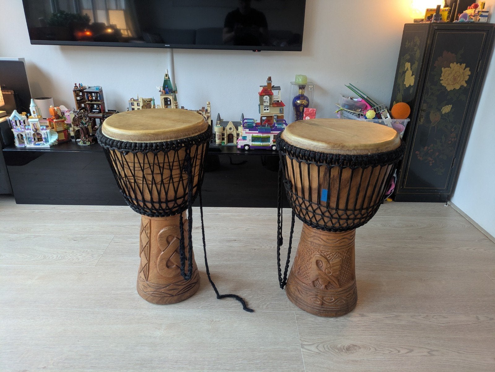 Twee djembe trommel met hoes - Handgemaakt, Ophalen, Zo goed als nieuw, Trommel