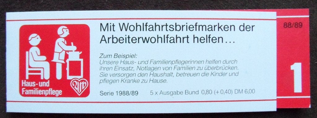Postzegelboekje Duitsland – AWO hulpverlening  1988/89 DB, Ophalen of Verzenden, BRD, Postfris