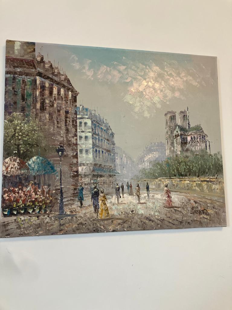 Schilderij Parijs Straatbeeld Olieverf op Canvas, Ophalen of Verzenden