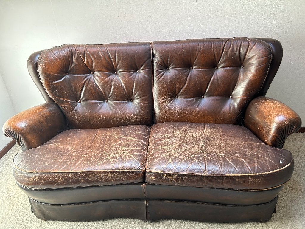 GRATIS  IN TILBURG Leren Tweepersoonsbank - Gebruikt, Huis en Inrichting, Ophalen, Gebruikt, Vintage, Klassiek, Retro, Tweepersoons