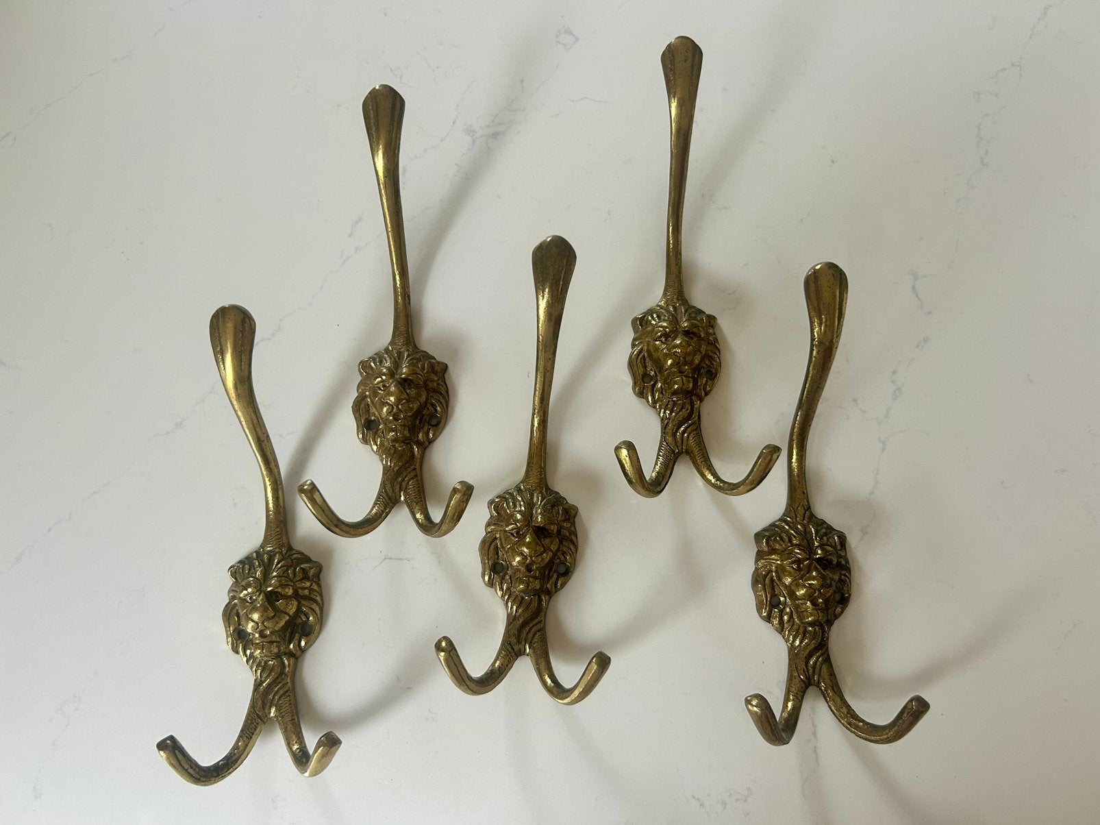 5 vintage messing kapstokhaken leeuw | 20 cm | Messing haken, Wandhaken, Ophalen of Verzenden, Zo goed als nieuw, Minder dan 100 cm