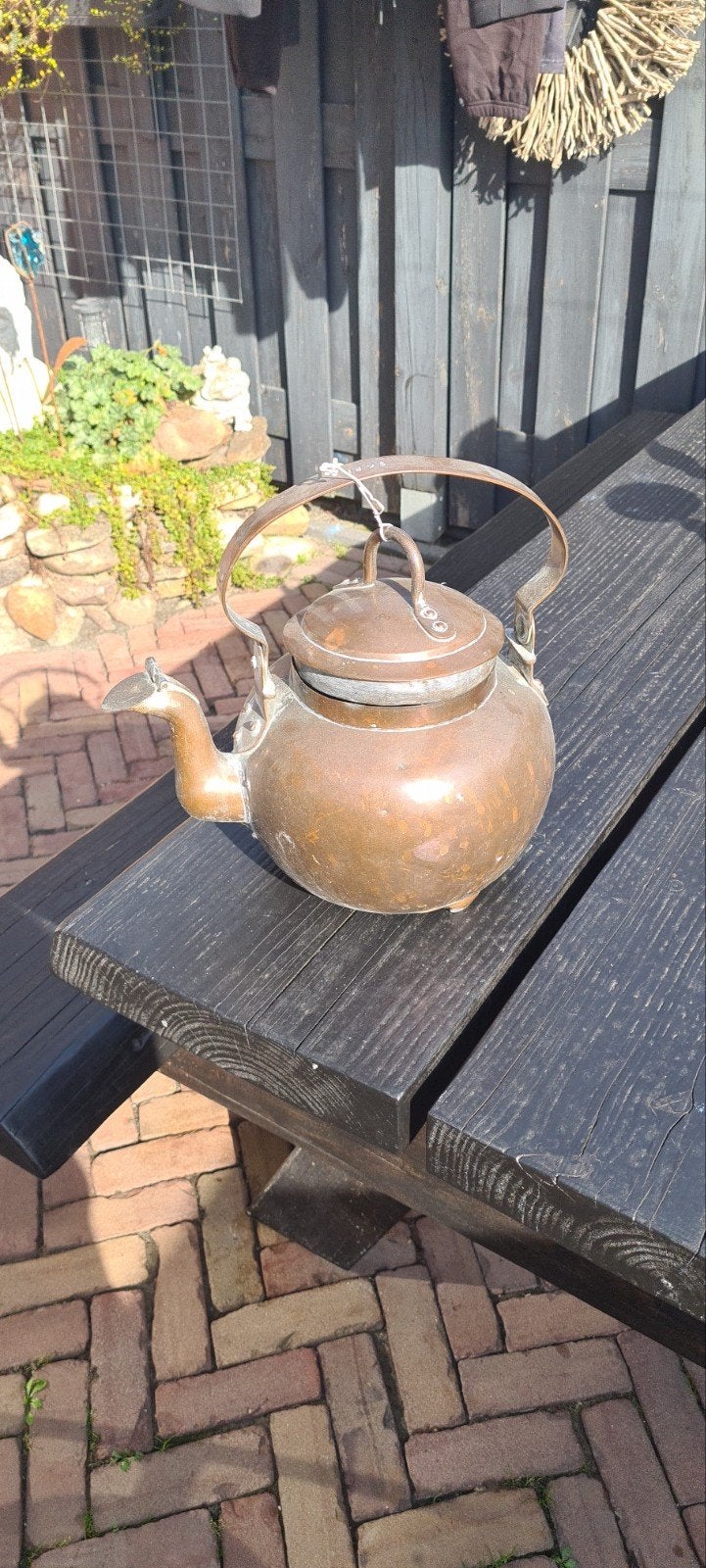 Antieke koperen schenkkan / theepot - Decoratief, Antiek en Kunst, Ophalen of Verzenden, Koper