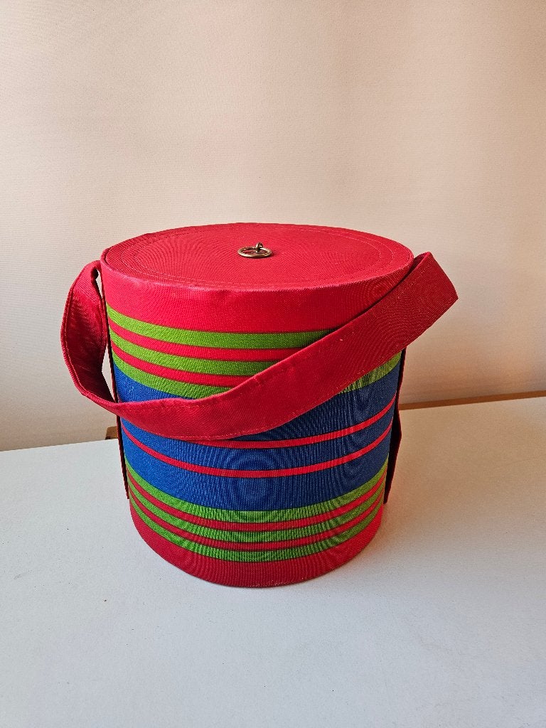 Vintage ronde naaidoos / handwerkbox – jaren ’60/’70, Hobby en Vrije tijd, Naaien en Fournituren, Ophalen of Verzenden, Gebruikt