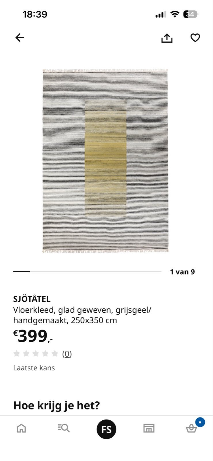 IKEA Sjötatel Vloerkleed 250x350cm, Ophalen, Zo goed als nieuw, 200 cm of meer, Grijs