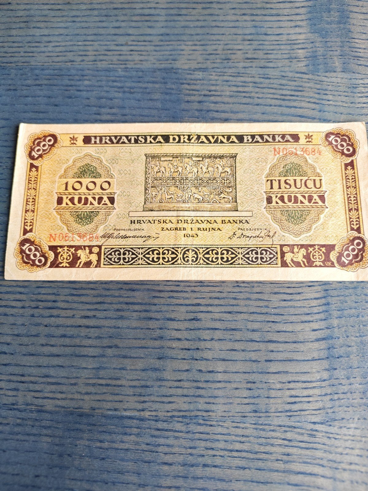 Zeldzaam 1000 Kuna biljet uit Kroatië (1943), Ophalen of Verzenden, Overige landen, Los biljet