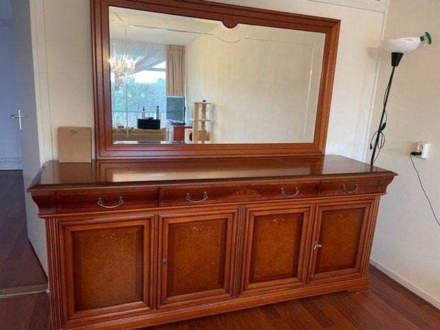 Prachtig massief Italiaans dressoir met spiegel, Ophalen, Klassiek, Zo goed als nieuw, 200 cm of meer