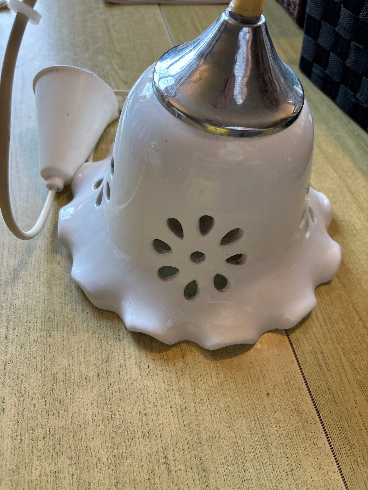 Vintage Porseleinen Hanglamp met Bloemenpatroon, Ophalen