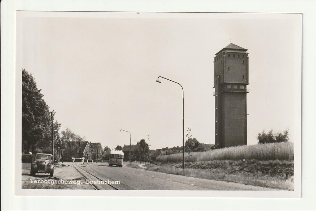 DOETINCHEM TERBORGSCHEWEG WATERTOREN STOOMTRAM RAILS GTW BUS, Verzamelen, Ophalen of Verzenden, 1940 tot 1960, Ongelopen, Gelderland
