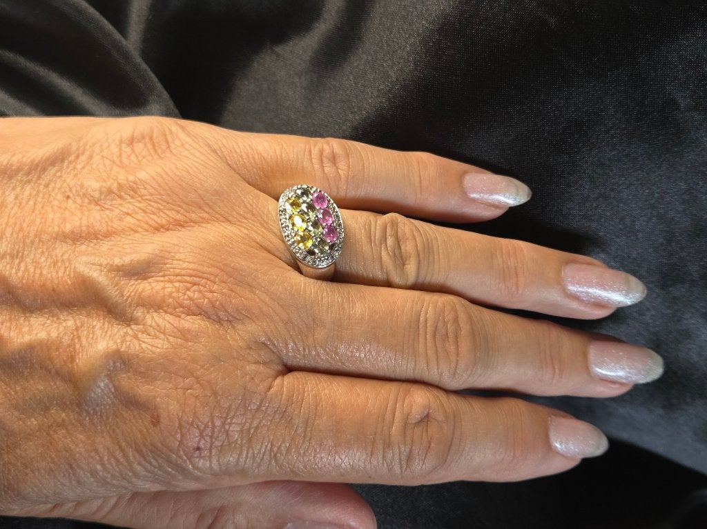 Vintage zilveren ring met edelstenen  2026/509., Overige kleuren, Ophalen of Verzenden, Zo goed als nieuw, .