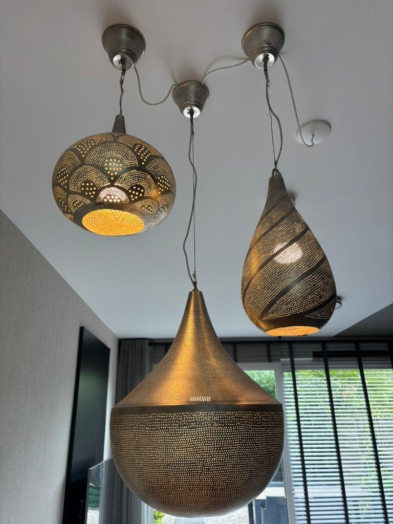 Zenza lampen set, Huis en Inrichting, Lampen | Hanglampen, Ophalen, Zo goed als nieuw, Metaal, Minder dan 50 cm