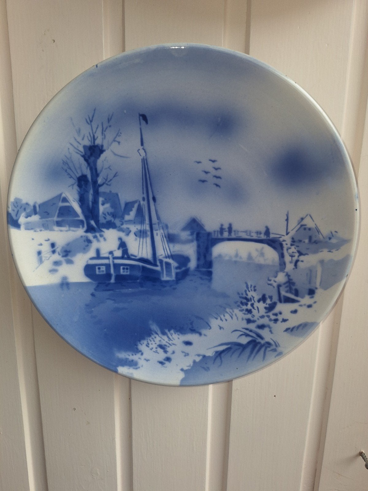 Antiek Delfts Blauw Wandbord - Hollands Landschap, Antiek en Kunst, Ophalen