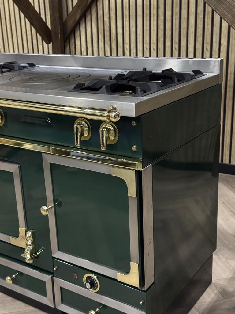 Prachtige La Cornue Groen/Messing 120cm GAS + Afzuigkap, Witgoed en Apparatuur, Fornuizen, Warmhoudplaat, 60 cm of meer, Ophalen of Verzenden
