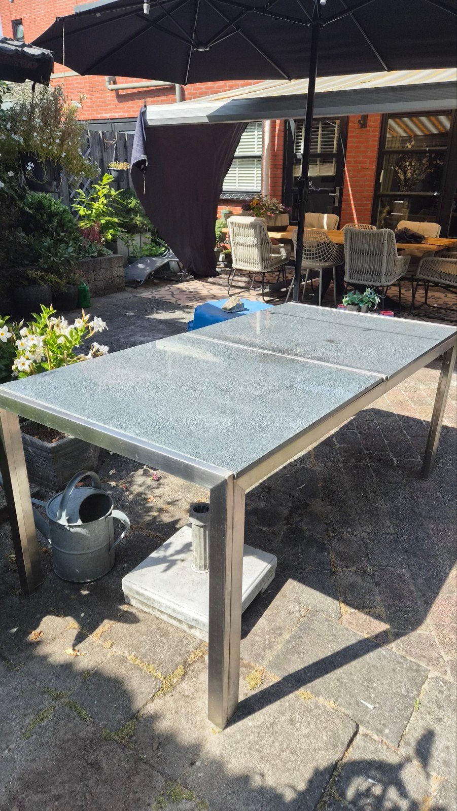 granieten blad met rvs onderstel, Tuin en Terras, Ophalen, Gebruikt, Rechthoekig, Rvs