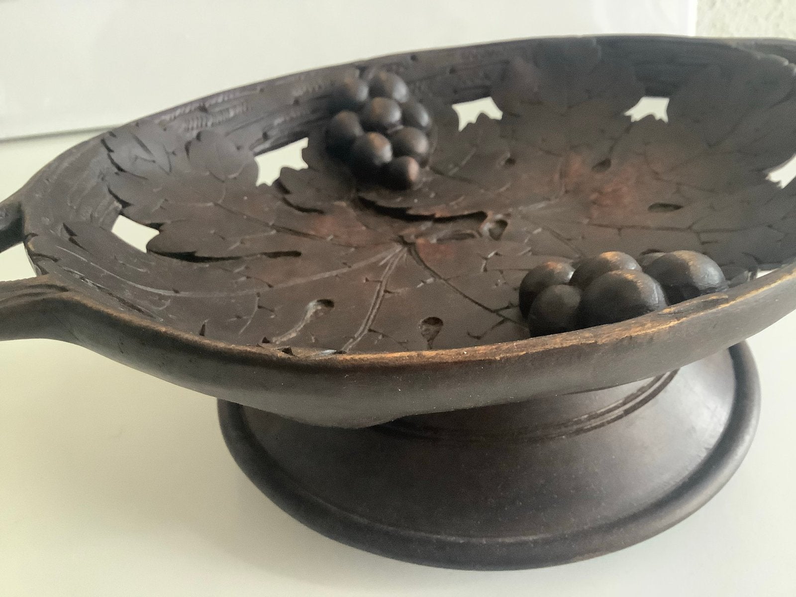 Antieke houtsnijwerk druivenfruitschaal muziekdoos, Antiek en Kunst, Ophalen of Verzenden