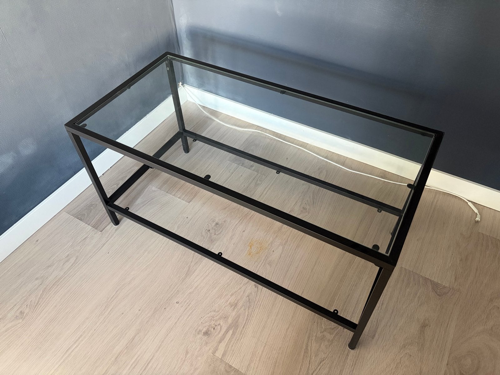 Salontafel / bijzettafel zwart frame met glasplaat, Huis en Inrichting, Tafels | Salontafels, Ophalen, Minder dan 50 cm, 50 tot 100 cm