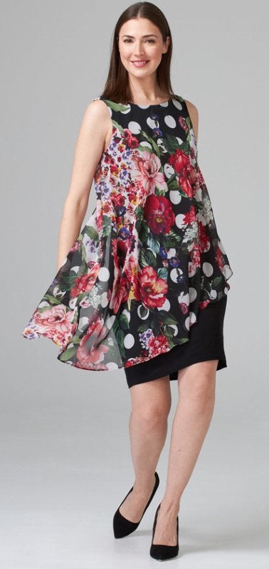 Joseph Ribkoff chique fleurige/zwarte zomerjurk mt 38/M, Kleding | Dames, Jurken, Maat 38/40 (M), Overige kleuren, Verzenden, .