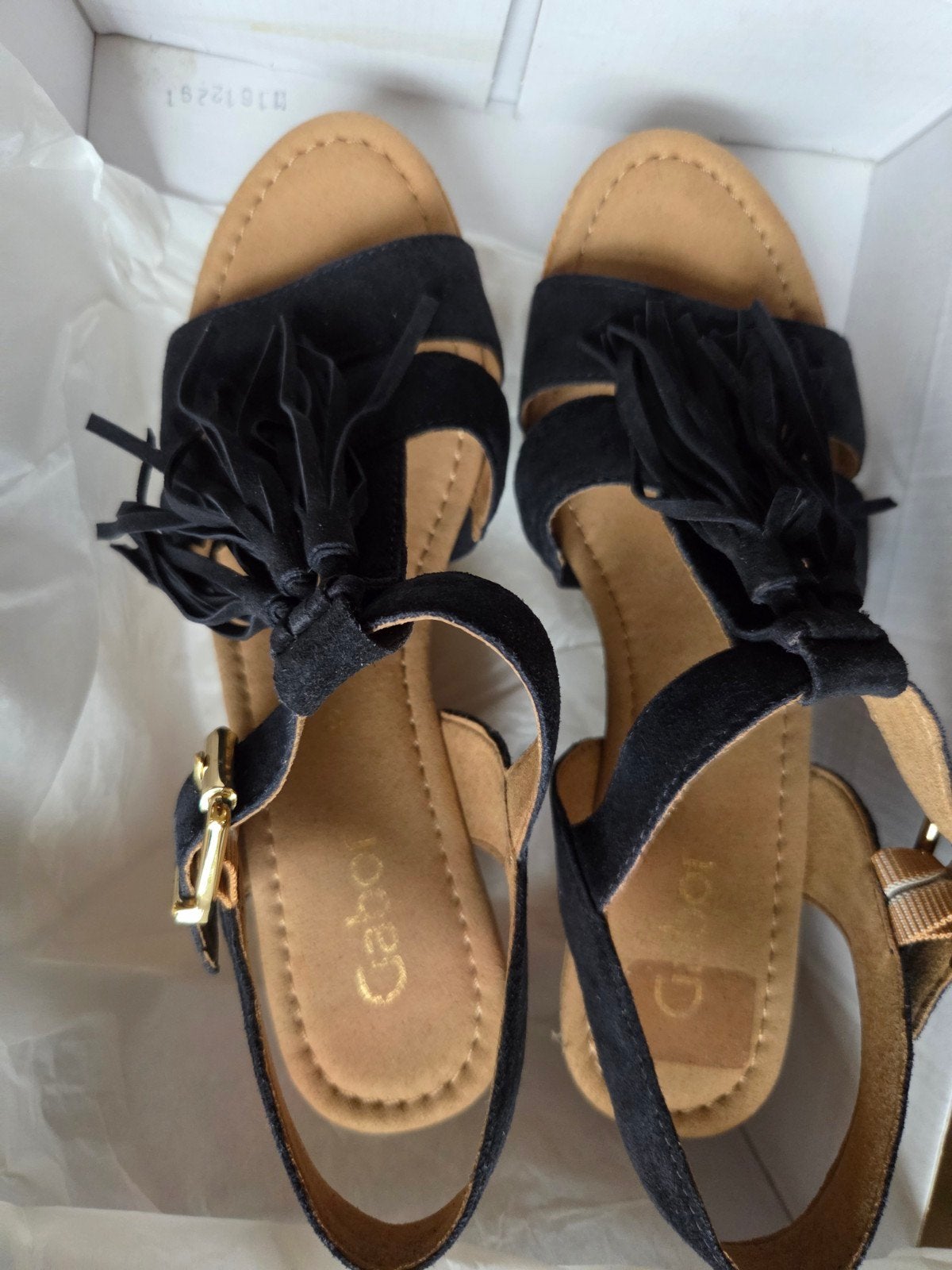 Gabor Zwarte Suède Sandalen met Kurken Hak Maat 39, Zwart, Gabor, Nieuw, Sandalen of Muiltjes