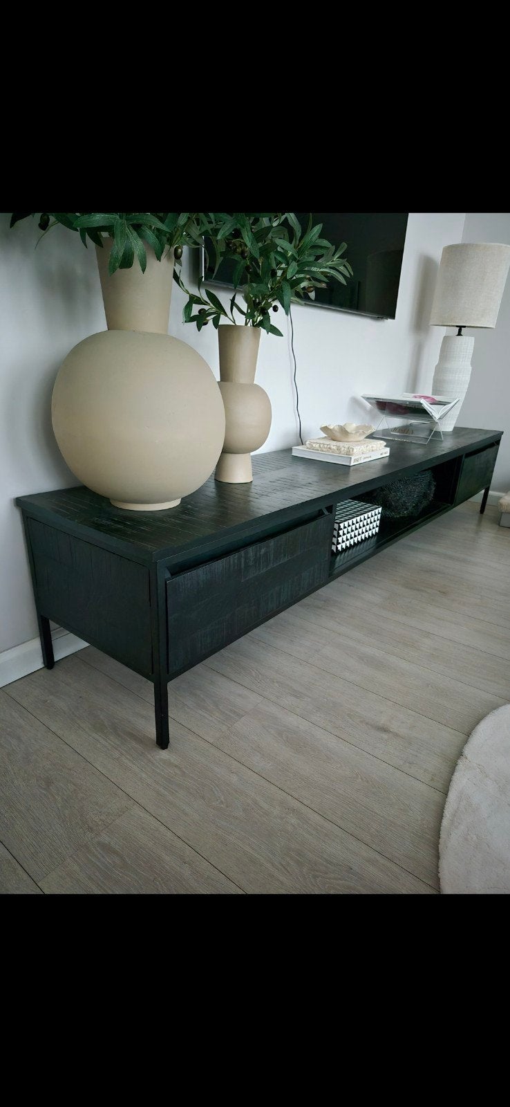 Zen Lifestyle tv meubel zwart mangohout, Ophalen, Zo goed als nieuw, 200 cm of meer, Minder dan 100 cm