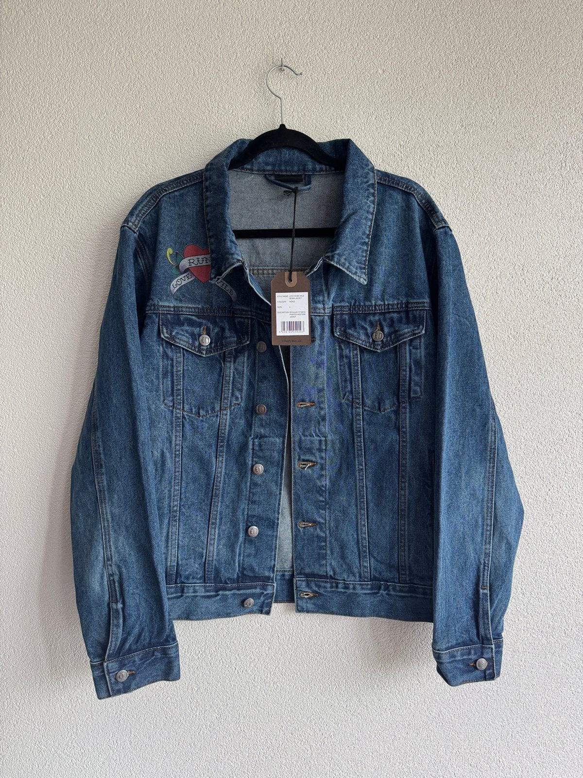 Ed Hardy Y2K graphic print denim trucker jacket, Maat 52/54 (L), Ed Hardy, Blauw, Ophalen of Verzenden