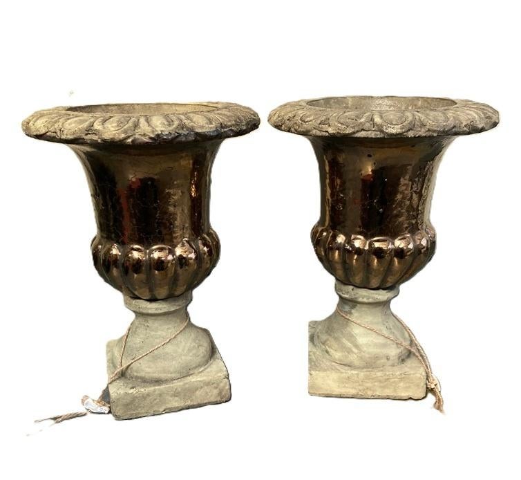 KELKVAAS OP VOET BETON GOUD-BRONS 29 CM, Ophalen of Verzenden