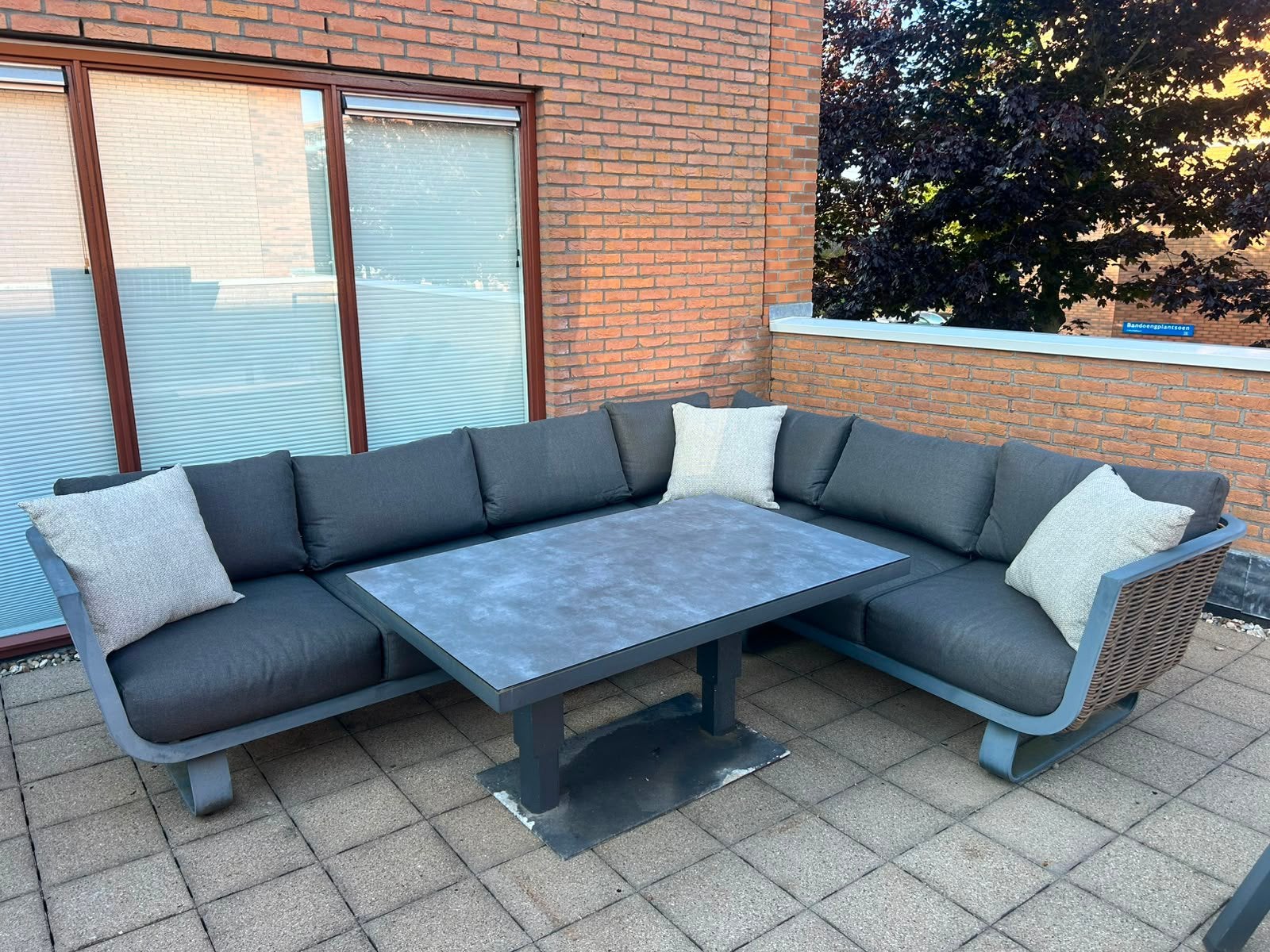 Loungeset incl. kussens en gratis loungestoel/2 opbergboxen, Ophalen, Gebruikt, Bank, 6 zitplaatsen