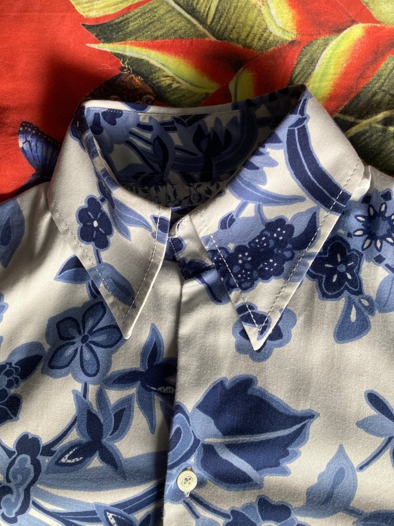 Hans Ubbink overhemd met bloemenprint - Maat S, Blauw, Halswijdte 38 (S) of kleiner, Hans Ubbink, Ophalen of Verzenden