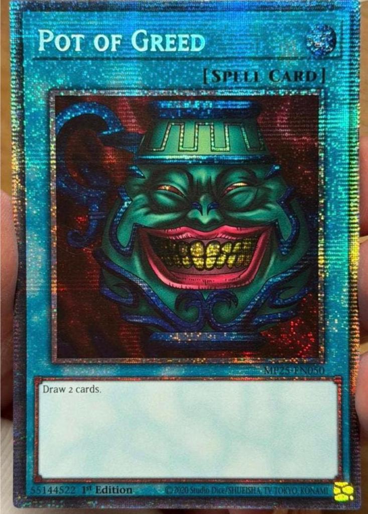 Yu-Gi-Oh! Pot of Greed MP25 1st Edition Starlight Rare Mint, Ophalen of Verzenden, Zo goed als nieuw, Losse kaart, Foil