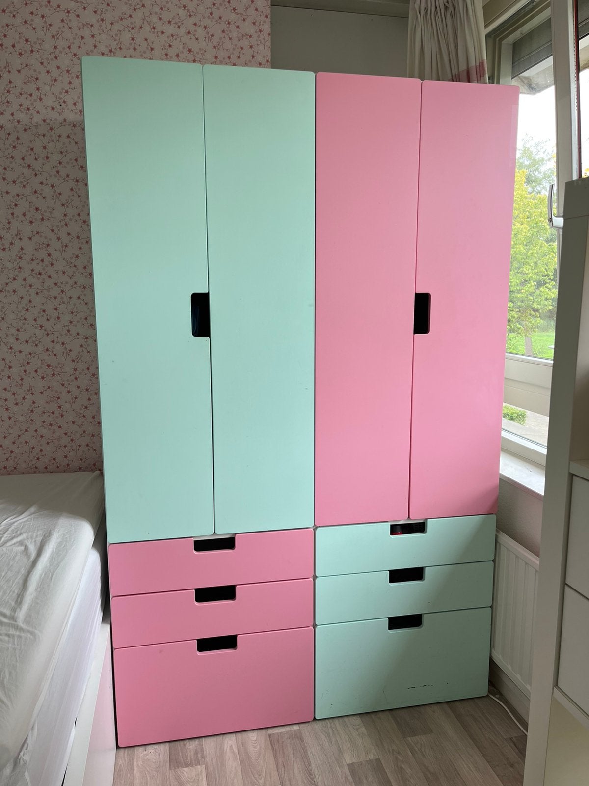 Ikea kinderkledingkast oude model roze/mintgroen, Ophalen, Gebruikt, 105 cm of meer, Minder dan 50 cm