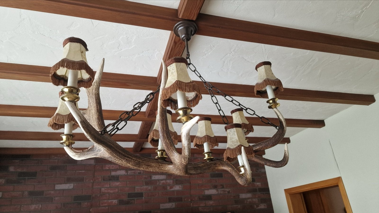 Grote Kroonluchter Gewei met 8 Lampen, Ophalen of Verzenden, Gebruikt, Natuurlijk materiaal, E14 (klein)