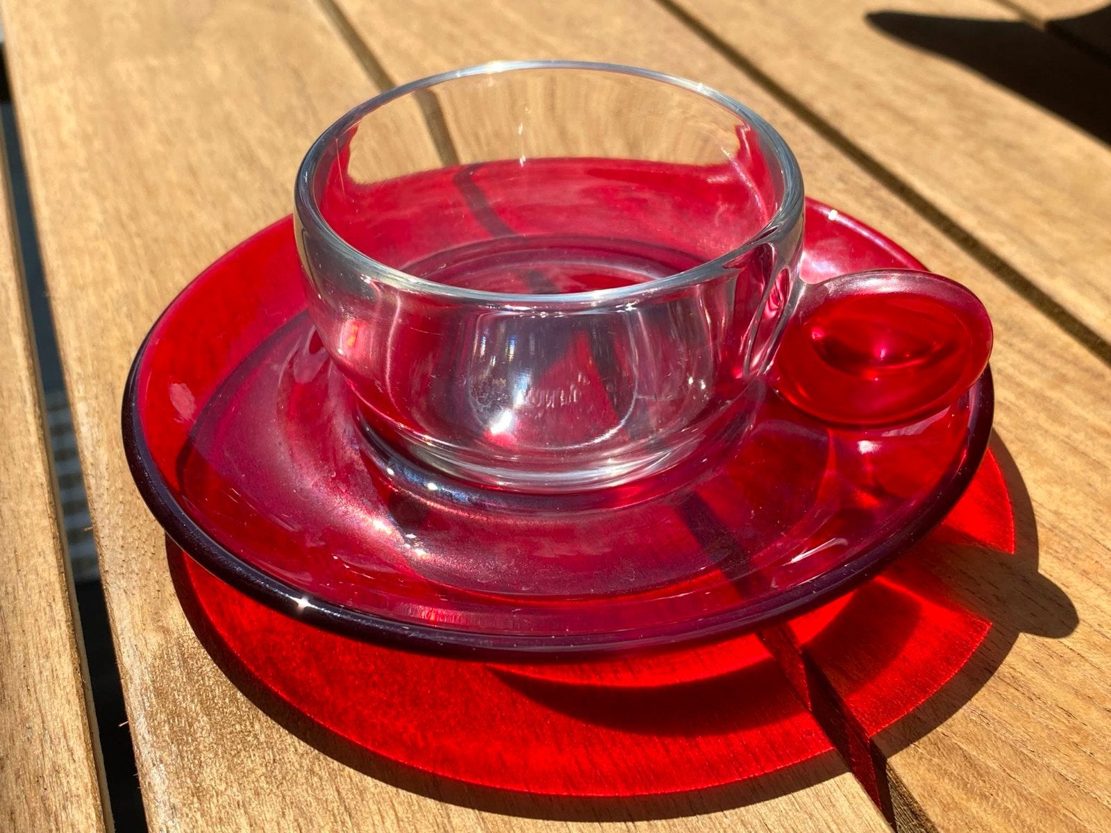6 Vintage Arcoroc France Espresso kop en schotel (rood), Ophalen of Verzenden