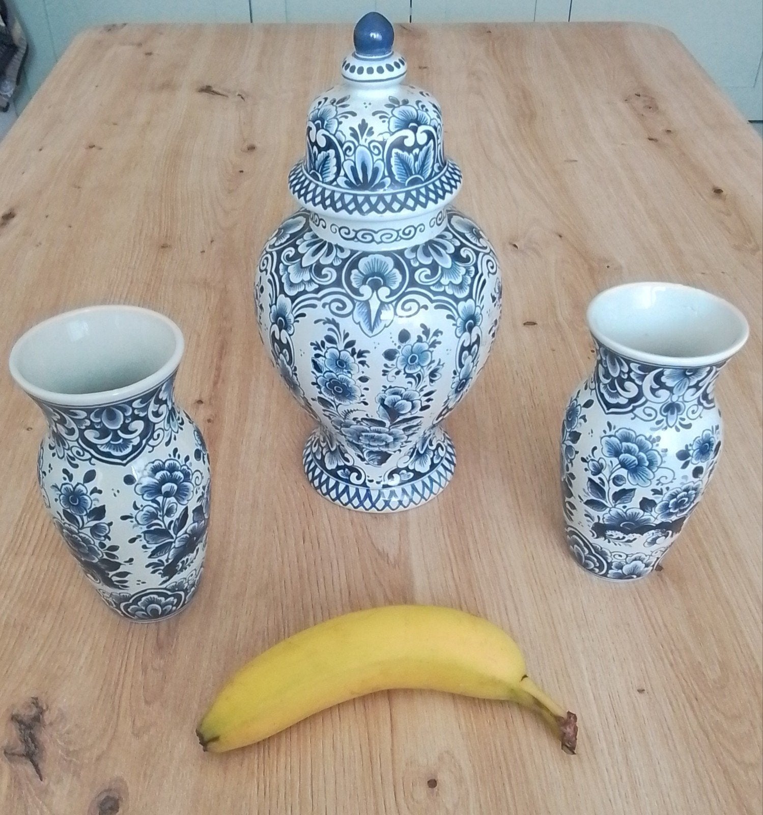 Delfts Blauw Vaas en Pot Set - Handbeschilderd, Antiek en Kunst, Ophalen of Verzenden