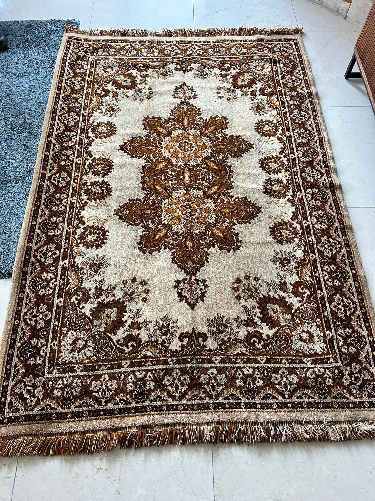 Smyrna vintage tafelkleed 210 x 135 cm bruin tinten, Ophalen, Gebruikt, 100 tot 150 cm, 200 cm of meer