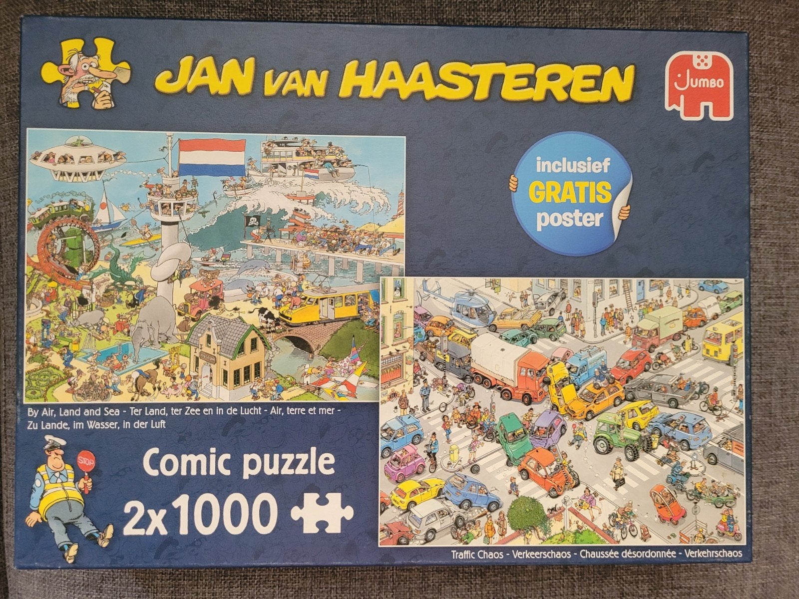 Jan van Haasteren duo doos 2x1000, Ophalen of Verzenden, 500 t/m 1500 stukjes, Zo goed als nieuw, Legpuzzel