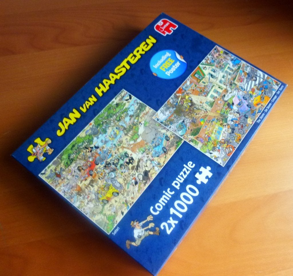 Jan v Haasteren 2x 1000 - de storm - safari  - compleet, Ophalen, 500 t/m 1500 stukjes, Zo goed als nieuw, Legpuzzel