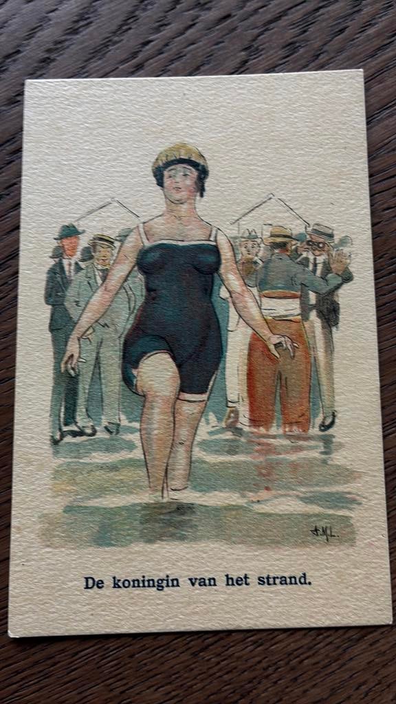 De koningin van het strand.Vrouw in badpak.A.M.LuijtFantasie, Ophalen, Voor 1920, Ongelopen, Overige thema's