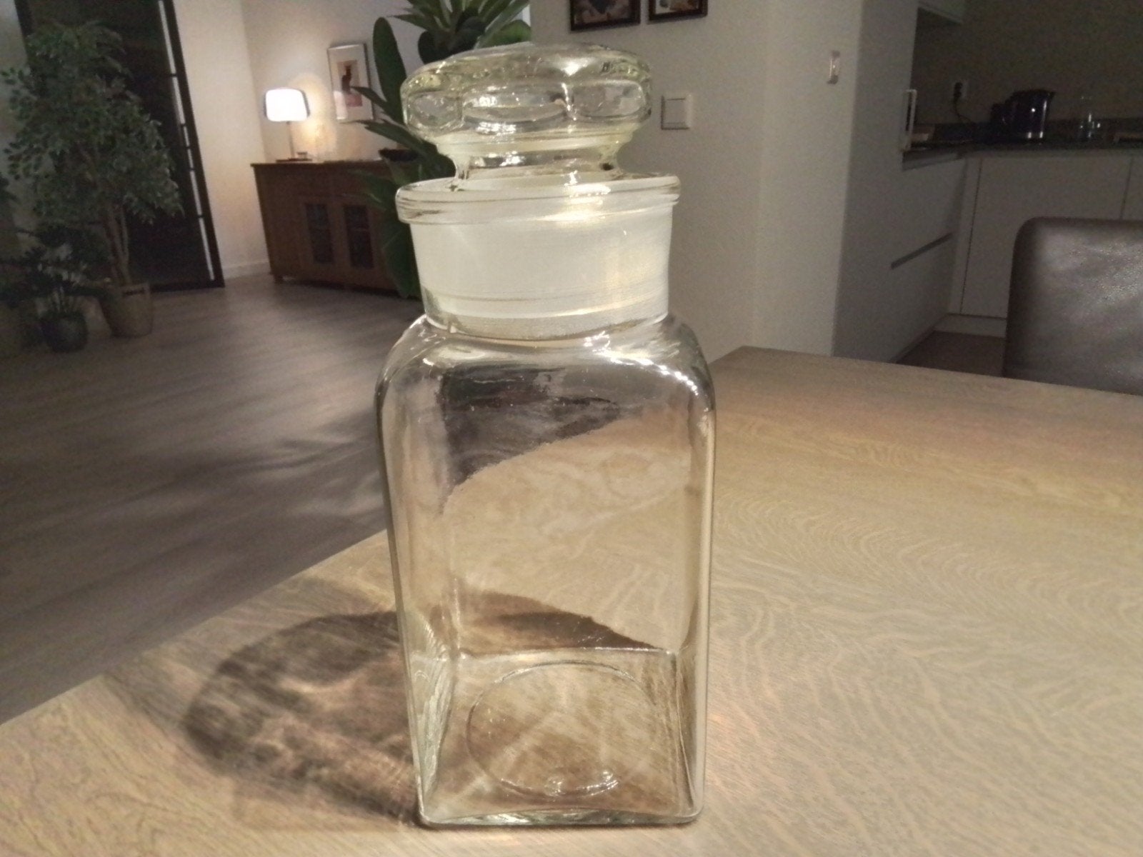 ANTIEKE GLAZEN VOORRAADPOT MET GESLEPEN STOP - JAREN 40/50, Antiek en Kunst, Curiosa en Brocante, Ophalen of Verzenden