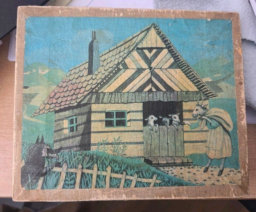 Vintage Houten Kubuspuzzel Sprookjes (Jaren '50/'60), Ophalen of Verzenden, Gebruikt