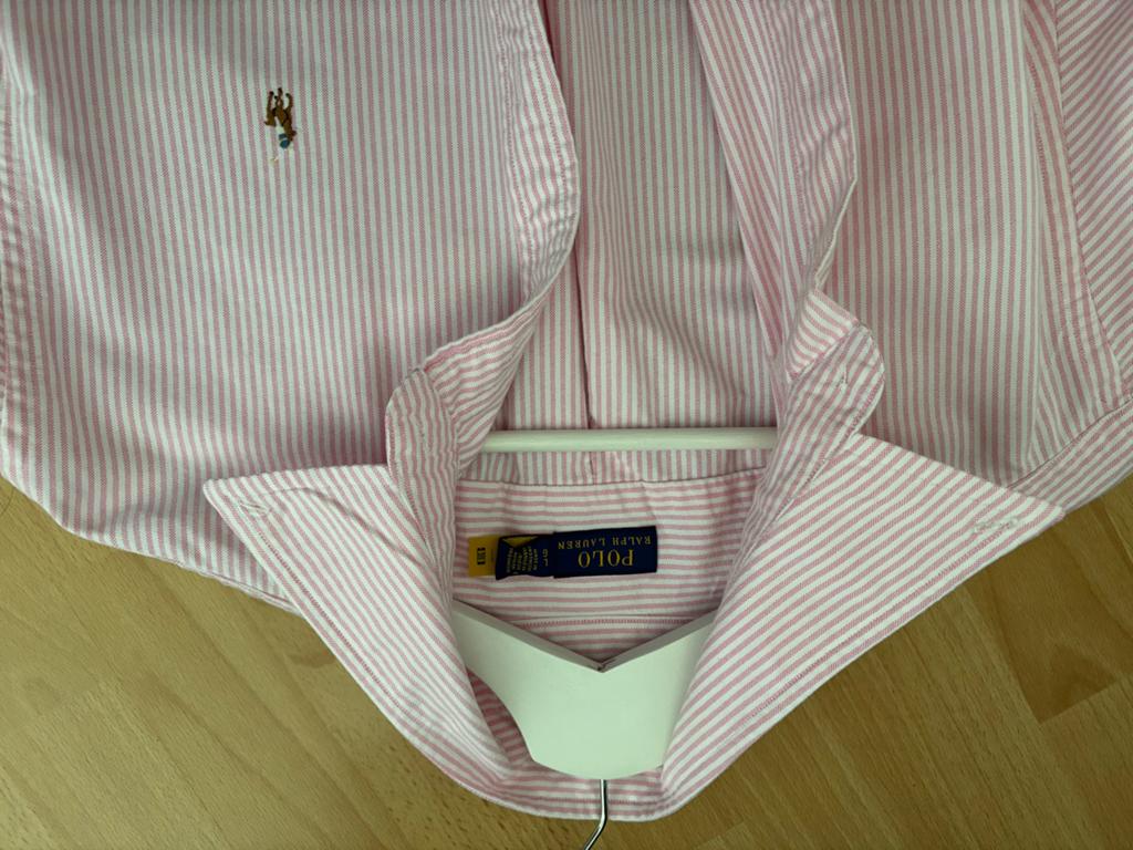 Polo Ralph Lauren overhemd roze gestreept maat L, Kleding | Heren, Overhemden, Ophalen, Zo goed als nieuw, Roze, Halswijdte 41/42 (L)